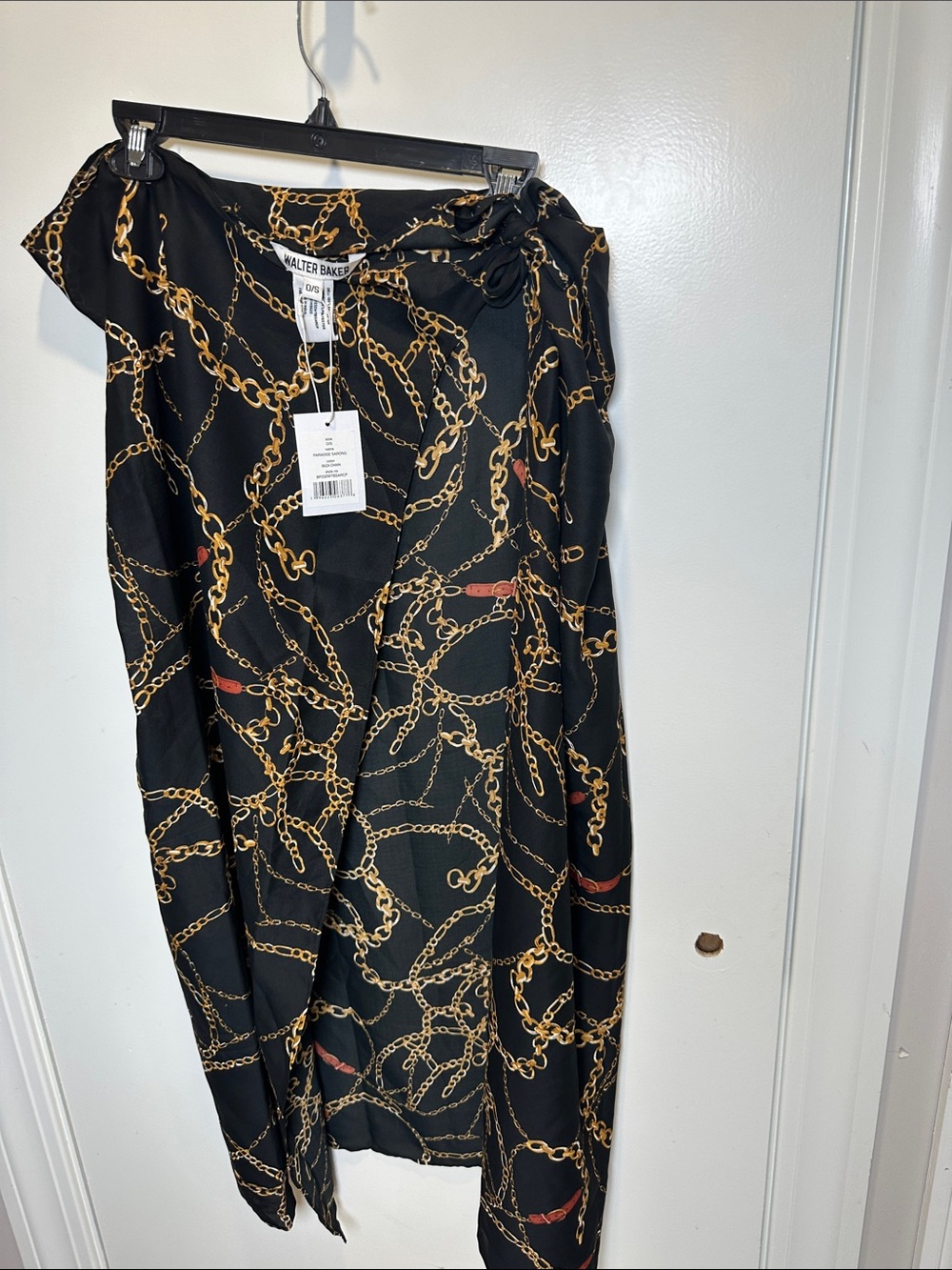Walter Baker Black Maxi Skirt with Gold Chain Print (16)